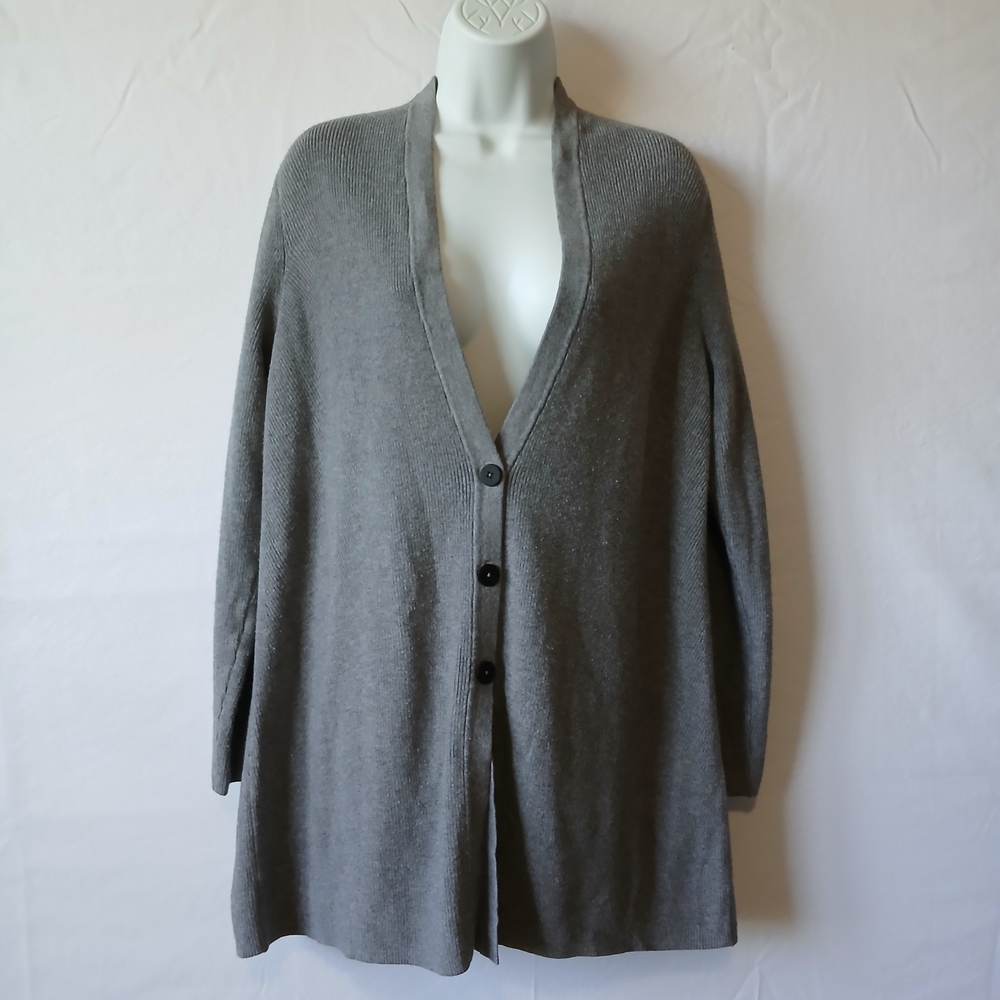 J. Jill Gray Women's Cardigan 3 Buttons Sz M‎ Academic Cabin Comfy Work